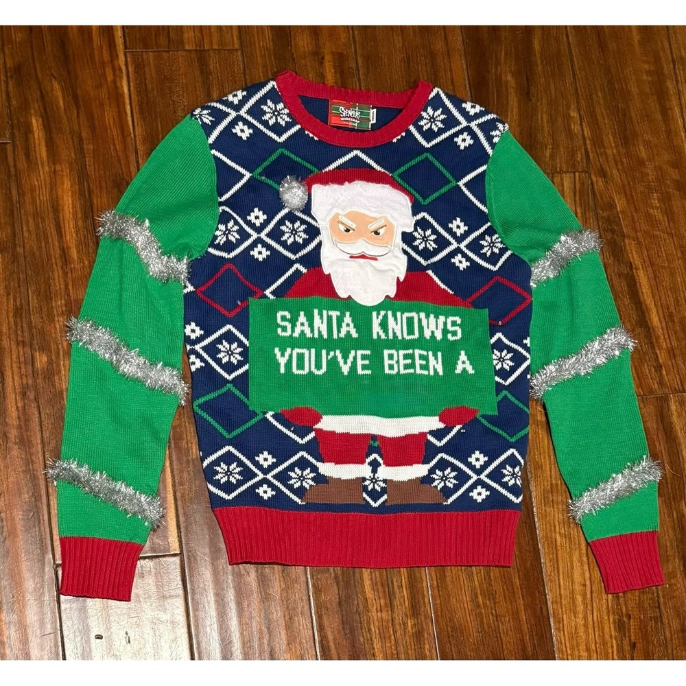 Spencer's Christmas Ugly Sweater "Santa Knows You've Been a B----" Size M [READ]